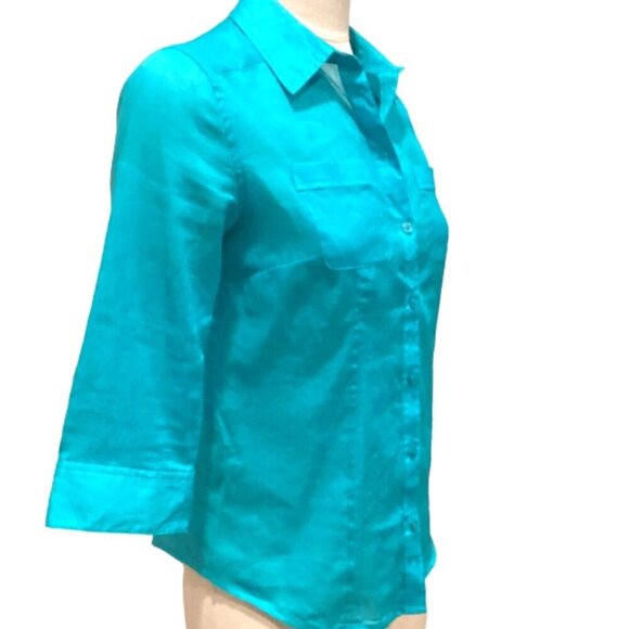 Chico's Button Up Top 3/4 Sleeve Ramie Cotton 0(S/4) Turquoise #144J - Picture 2 of 7